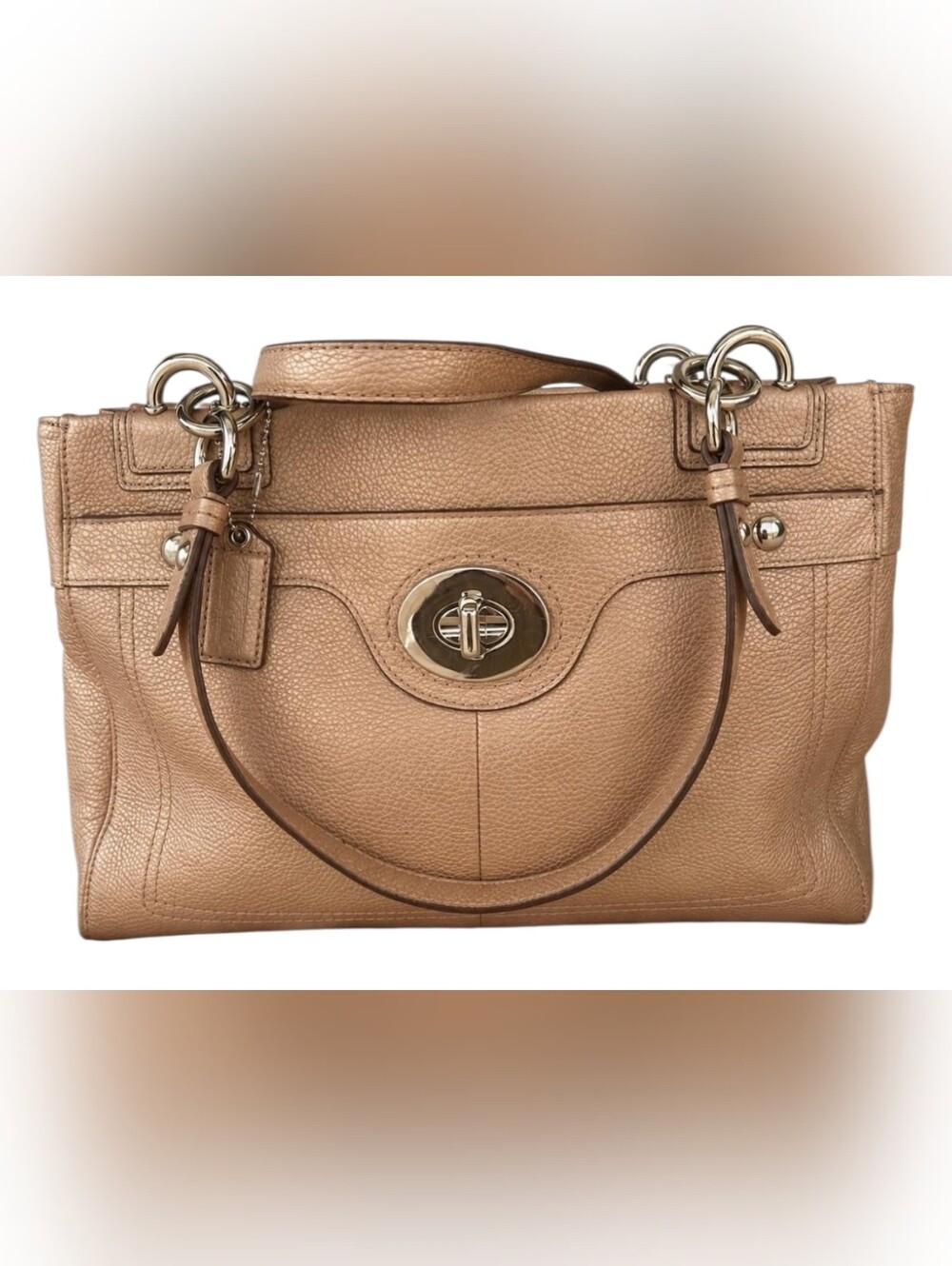 Coach EUC Vintage Penelope Pebbled Leather Carryall In Metallic Champagne